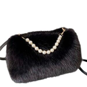 Fabulous Furry 2-way Bag w/faux “pearl” hand carry and 2 x-body straps - NWT
